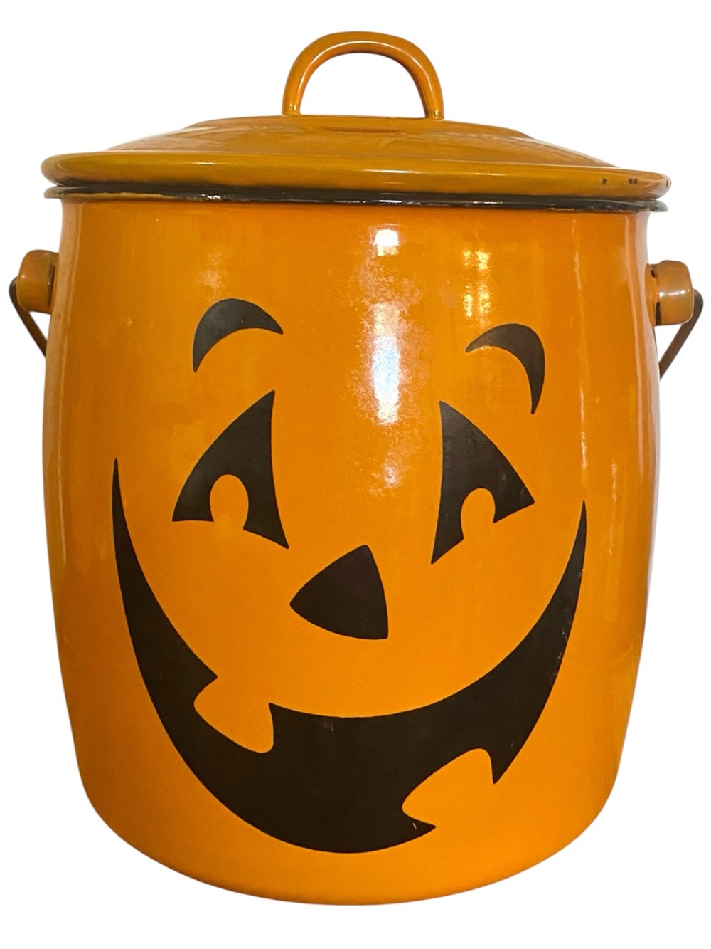 Vintage 90s Hallmark Halloween Jack-o-Lantern Enamel Ware Pot Candy Holder Decor